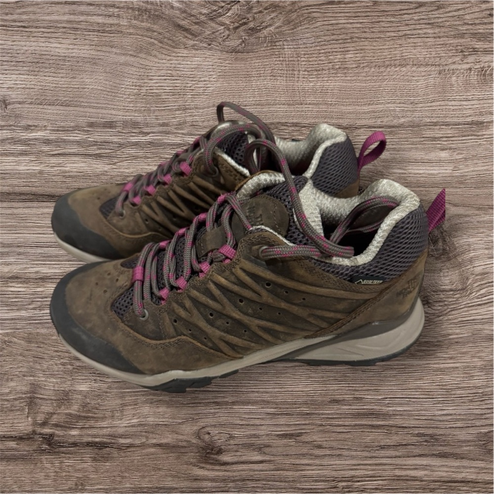 The North Face Brown and Pink Athletic Shoes Rugged Design